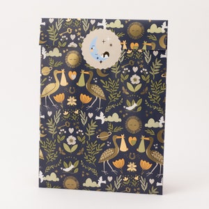 Papiertüten Storch blau mit Gold-Effekt | Geschenktüten, Geschenkverpackung, Flatbag, Papiertuten, Geburt, Geschenkverpackung Baby