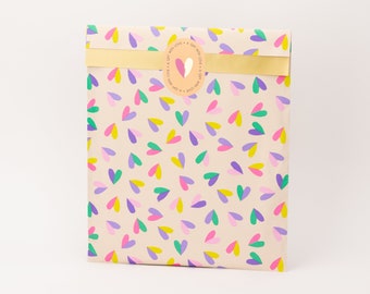 XXL papieren zakken tweekleurige harten | Cadeauzakjes, cadeauverpakking, platte tas, papieren zakken, verpakkingen, grote artikelverpakkingen, A4