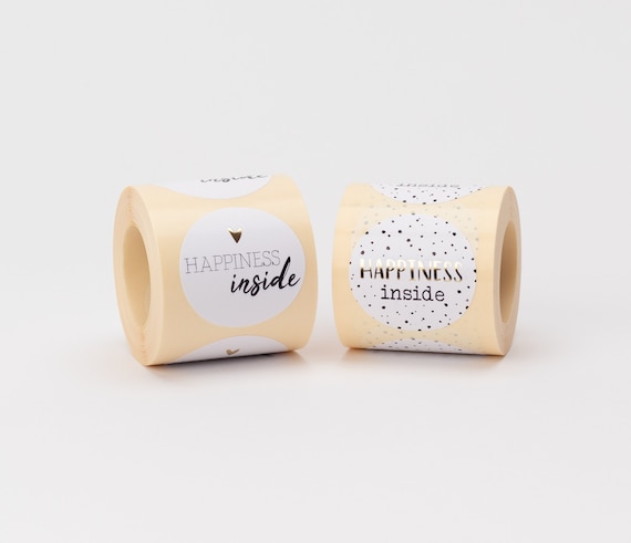 Aufkleber "Happiness Inside" mit Gold-Effekt | Sticker, Etiketten, Bestellung, Geschenk, Danke, Handmade Business, Verkäufer, Verpacken