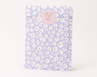 Sacchetti di carta effetto margherita, lilla, rosa, oro | Fiori, buste regalo, confezioni regalo, buste piatte, mini bag