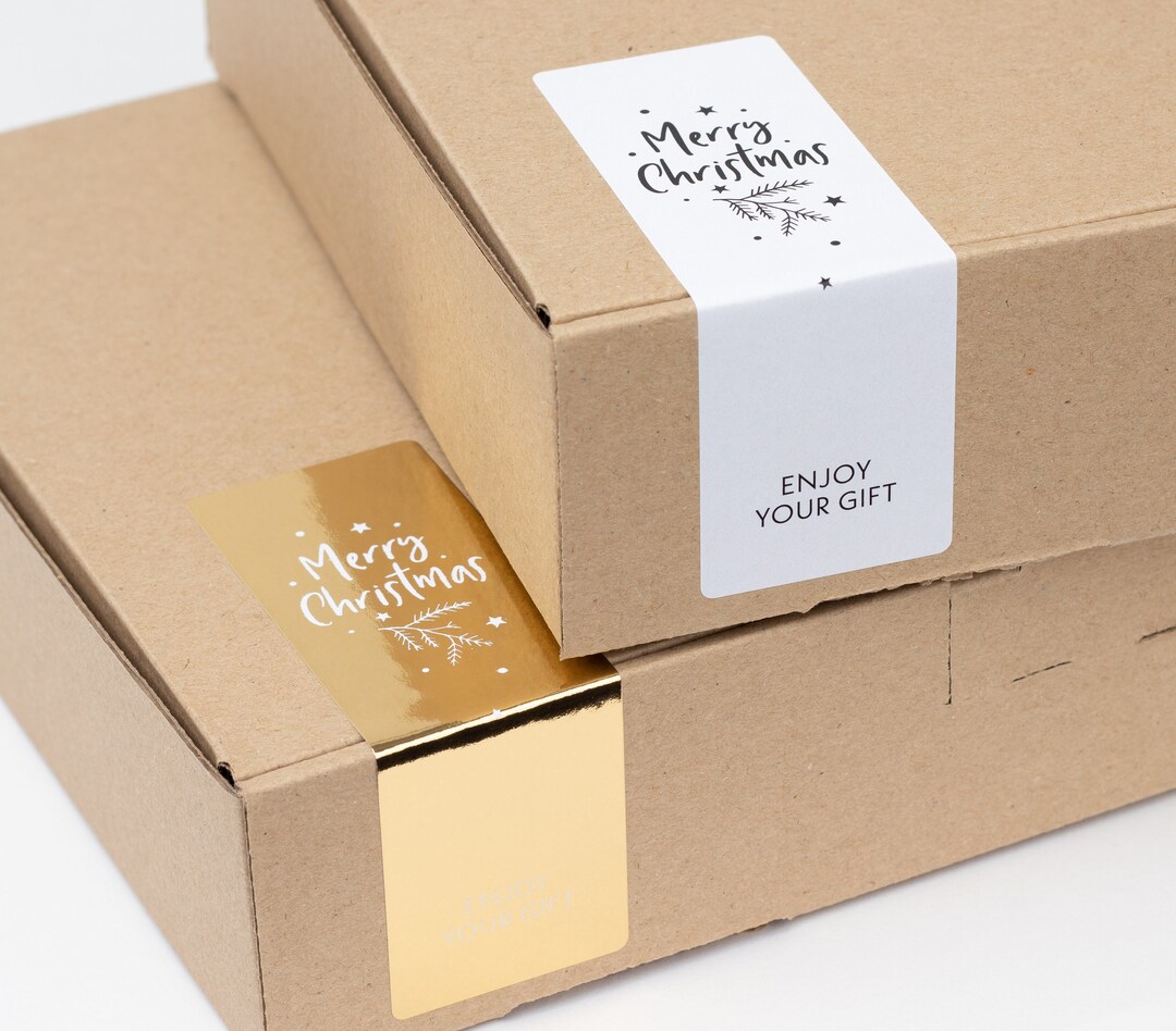 Sticker merry Christmas Gold, White, With Gold Effect Banderoles ...