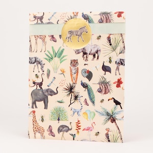 Sacs en papier animal kingdom, beige / pistache | Sacs cadeaux, emballage cadeau, sachet plat, anniversaire enfant, sacs de fête, enfants, animaux