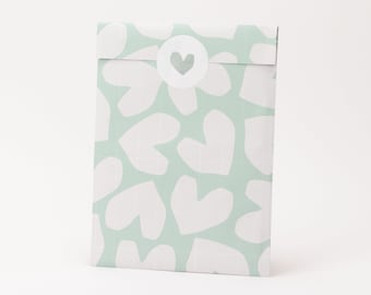 Papiertüten Minty Hearts | Sommer, Geschenktüten, Geschenkverpackung, Flatbag, Paper bags, Frühling