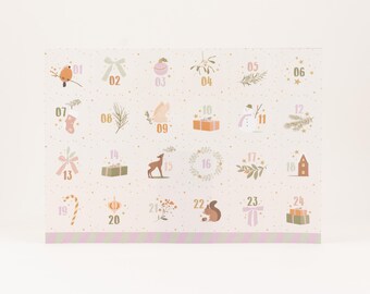 Advent calendar 24 pastel stickers, gold foil embossing, round 4 cm, matte paper | A4 sticker sheet, 24 days, 40 mm, DIY
