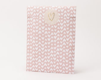 paper bags Hearts pink | Gift bags, gift packaging, flat bags, mini bags, flowers, love, hearts