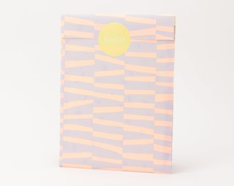 Paper Bags Thick Lines, Lilac / Neon Orange | Summer, gift bags, gift packaging, flat bag, paper bags, spring