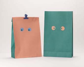 XL Geschenktüten Watching you, grün/terra | Papiertüten, Geschenkverpackung, Kids, Blockbodenbeutel, Mitgebsel Kindergeburtstag, Kinder Bunt