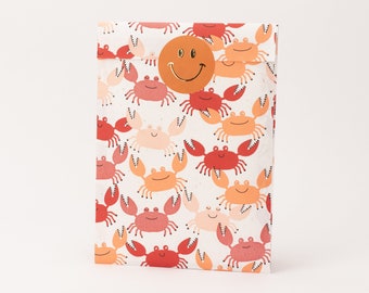 Papieren zakjes Happy Crabs | Verjaardag, cadeauzakjes, cadeauverpakkingen, platte tas, kinderverjaardagsfeestje, feestzakjes