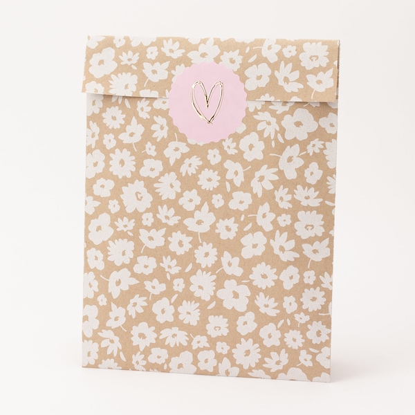 Sacs en papier marguerites, papier kraft | Fleurs, sacs cadeaux, emballages cadeaux, sac plat, mini sacs, fleurs