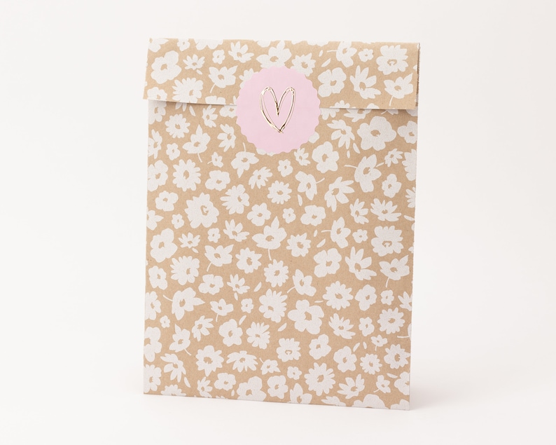 Papiertüten Gänseblümchen, Kraftpapier Blumen, Geschenktüten, Geschenkverpackung, Flatbag, Minitüten, Blumen Bild 1