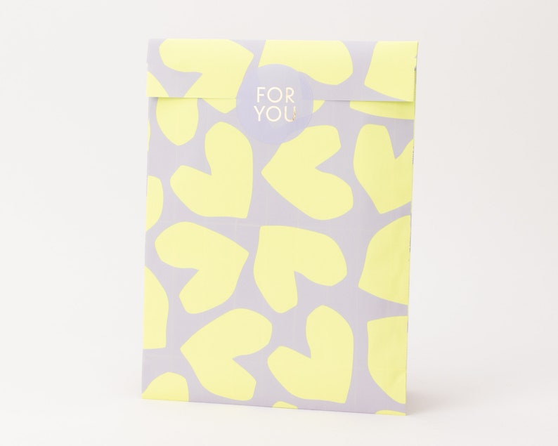 Papiertüten Neon Hearts Sommer, Geschenktüten, Geschenkverpackung, Flatbag, Paper bags, Frühling Bild 1