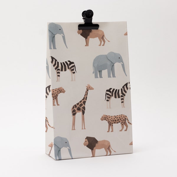 Bolsas de regalo Safari | Bolsas de papel, embalajes para regalo, infantiles, sencillas, bolsas con fondo de bloque, bolsas para fiesta de cumpleaños infantiles, infantiles, cumpleaños