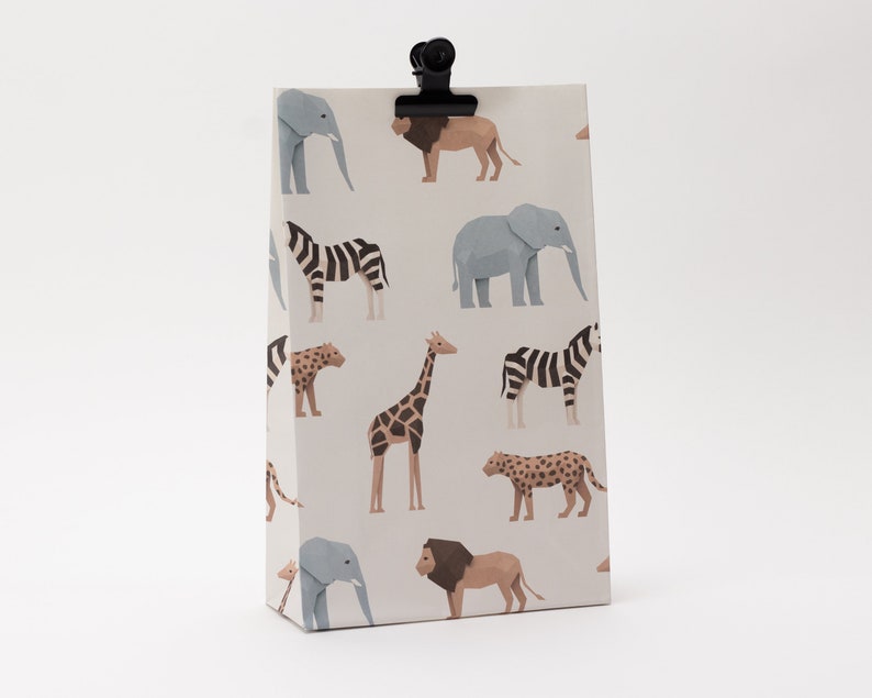 Gift bags Safari Paper bags, gift packaging, kids, simple, block bottom bags, children's birthday party bags, children, birthday image 1