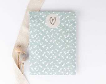 Paper bags Little Hearts, sage/green, black and white | Gift bags, gift wrapping, flat bag, mini bags, flowers, heart, mint