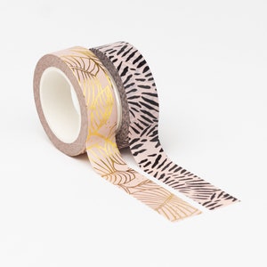 Washi Tape Leaves, with gold effect | Adhesive tape, daisies, gift wrapping, pink, black, gold