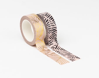 Washi Tape Leaves, mit Gold-Effekt | Klebeband, Gänseblümchen, Geschenkverpackung, rosa, schwarz, gold