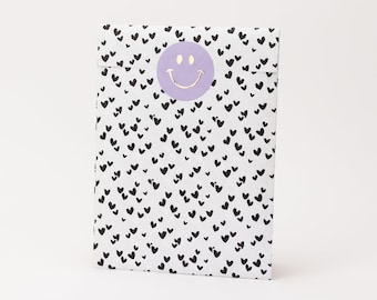 Paper bags Little Hearts, black and white, sage/green | Gift bags, gift wrapping, flatbag, mini bags, flowers, heart, mint
