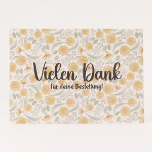 10 bis 500 Karten "Vielen Dank für deine Bestellung!" gelbe Blumen | Dankeskarten, Postkarten, Verpackung, Handmadeshop, Blumen