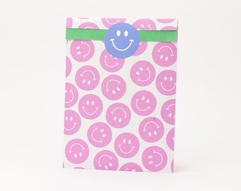 Sacchetti di carta smiley rosa/verde | Sacchetti regalo, confezioni regalo, sacchetti piatti, feste di compleanno per bambini, regalini