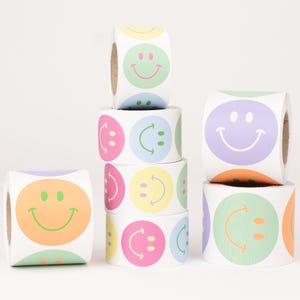 Aufkleber Smiley, Pink / Grün / Blau / Flieder / Gelb | Sticker, Verpackung, Party, Geschenk, Strichgesicht