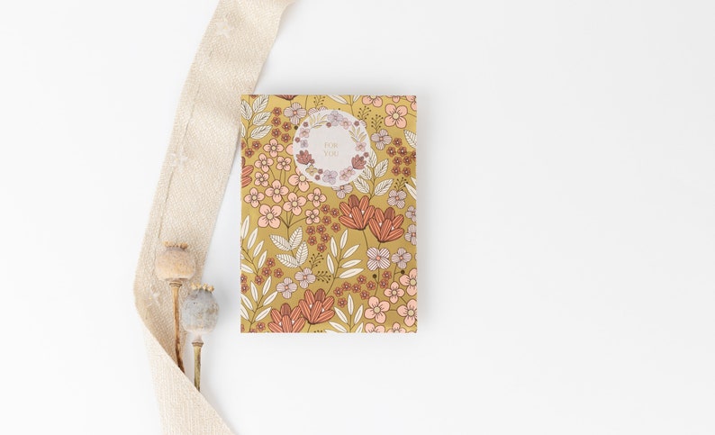 Paper bags flower meadow retro gold/pink, chic with gold effect Gift bags, gift wrapping, flat bag, flowers image 3