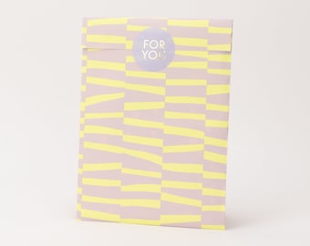 Paper bags thick lines, lilac / neon yellow | Summer, gift bags, gift packaging, flat bag, paper bags, spring