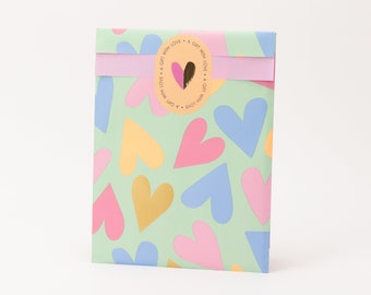 Bolsas de papel corazones de menta | Verano, bolsas de regalo, embalajes de regalo, bolsa plana, bolsas de papel, primavera