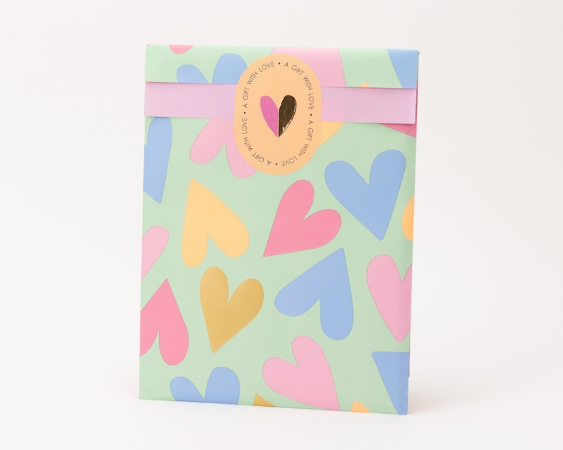 Paper bags minty hearts Summer, gift bags, gift packaging, flat bag, paper bags, spring image 1