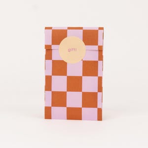 Mini sacs en papier damier, rose / cannelle / jaune | Sacs cadeaux, emballage cadeau, sachet plat, emballage de bijoux, bijoux, kraft
