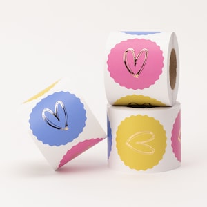 Stickers met goudeffect, verschillende kleurencombinaties Stickers, hart, verpakking, cadeaustickers Blau/Rosa/Gelb