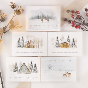 Set of 5 Christmas cards Christmas in the forest watercolor, textured paper | A6 card set, envelopes, winter, Christmas motifs, Christmas mail