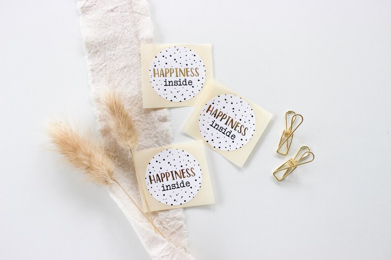 "Happiness Inside" sticker with gold effect | Stickers, labels, order, gift, thank you, handmade business, seller, packaging image 5