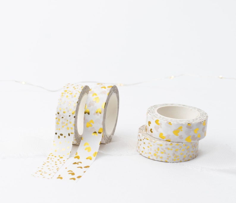 Washi Tape Herzen / Punkte mit Gold-Effekt Klebeband, Geschenkverpackung Bild 1