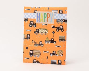 Paper bags construction site vehicles | Gift bags, packaging, flat bag, children's birthday party, giveaway bags