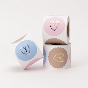 Stickers met goudeffect, verschillende kleurencombinaties Stickers, hart, verpakking, cadeaustickers Blau/Rosa/Taupe