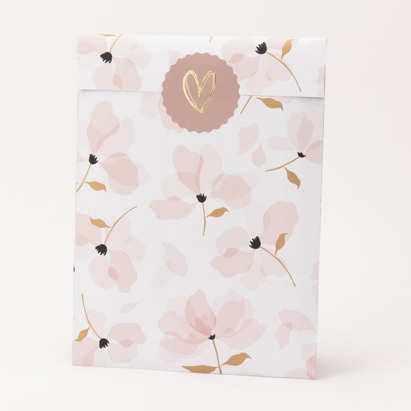 Papiertüten Blütenblätter, rosa, Gold-Effekt | Blumen, Geschenktüten, Geschenkverpackung, Flatbag, Paper bags