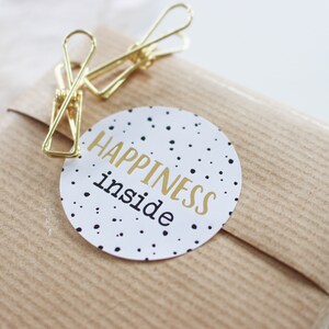 "Happiness Inside" sticker with gold effect | Stickers, labels, order, gift, thank you, handmade business, seller, packaging image 3
