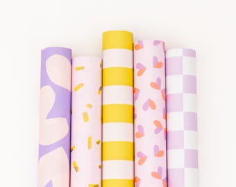 Geschenkpapier Rolle Mix Lemon & Lavender | Blumen, Herzchen, Streifen, Geschenkverpacking, Einpackpapier, Geschenkbögen