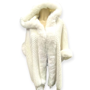 Woman’s Faux Fur Poncho Faux Fur Cape Plus Size Poncho One Size Winter Poncho Fringe Poncho Hooded Poncho