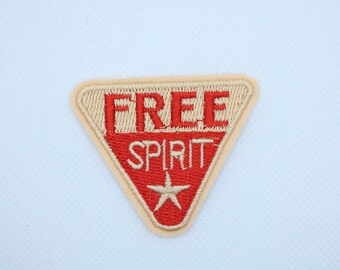 Free Spirit Silver Text Embroidered Iron On Patch 3.3 x 2.75 Inspiration Hippie Flower Child