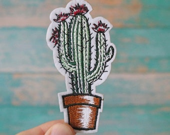Cactus Patch Desert Theme Patch Cactophile Iron on Patch Saguaro in a Pot Iron on Patch