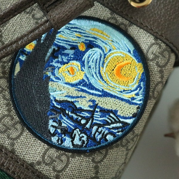 The Starry Night patch,Van Gogh patch,iron on patch,embroidered patch,applique, Sew on patch,for jacket,for mask,for backpack,