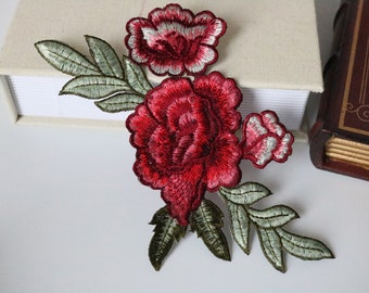 Rose Flower Leaves Embroidery Iron On Applique Patch  abordada apliques Ga