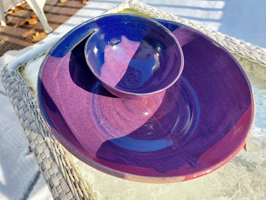 Purple and Blue Ceramic Chip and Dip Bowl Etsy
