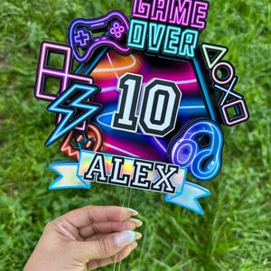 Videospiel-Geburtstags-Kuchendeckel, personalisierte Gamer-Partydekoration, Game Over-Thema, benutzerdefinierte Gamer-Kuchendekoration, Jungen-Gaming-Geburtstags-Deckel