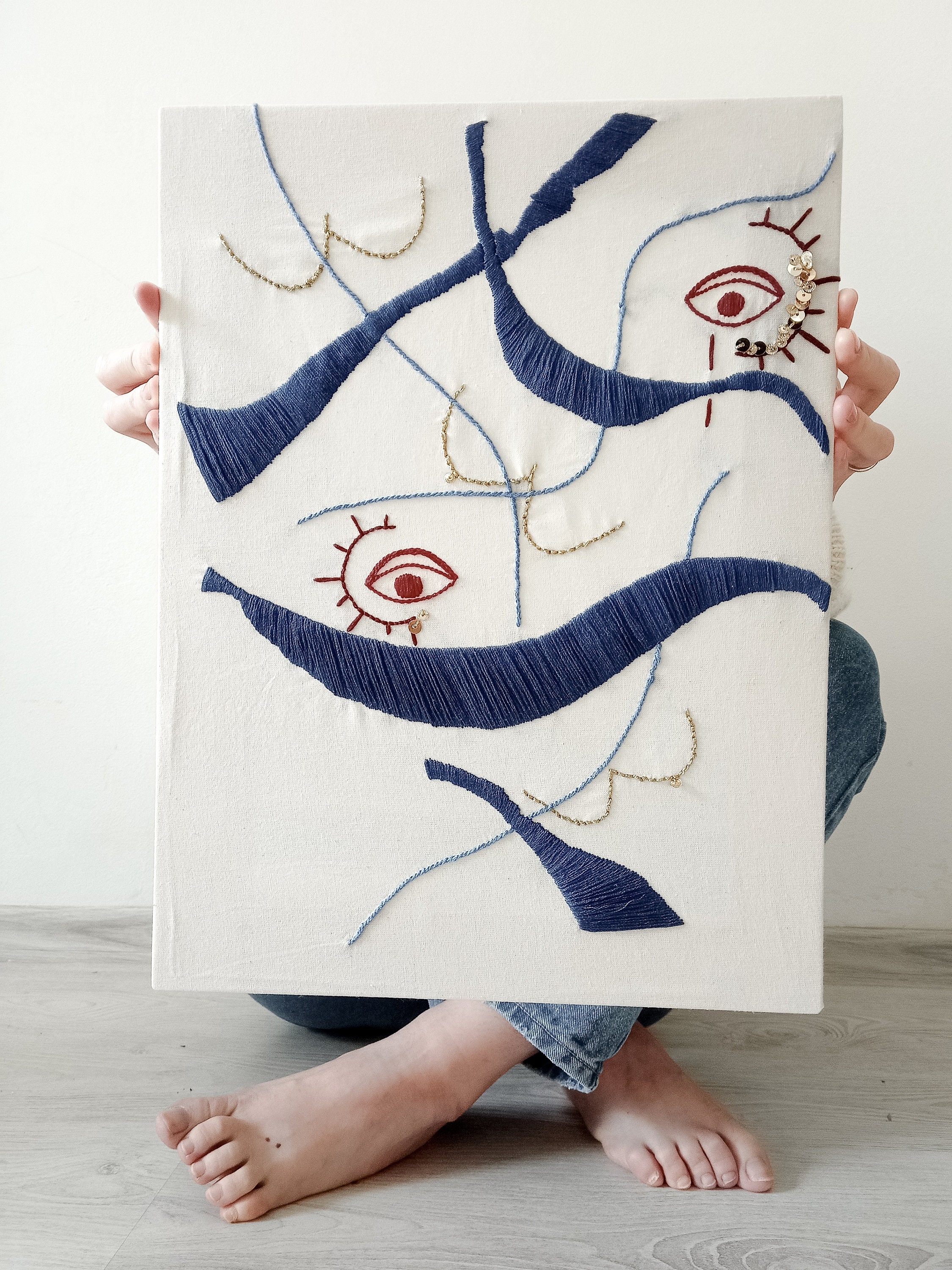 Embroidery canvas art abstract painting feminist art Etsy