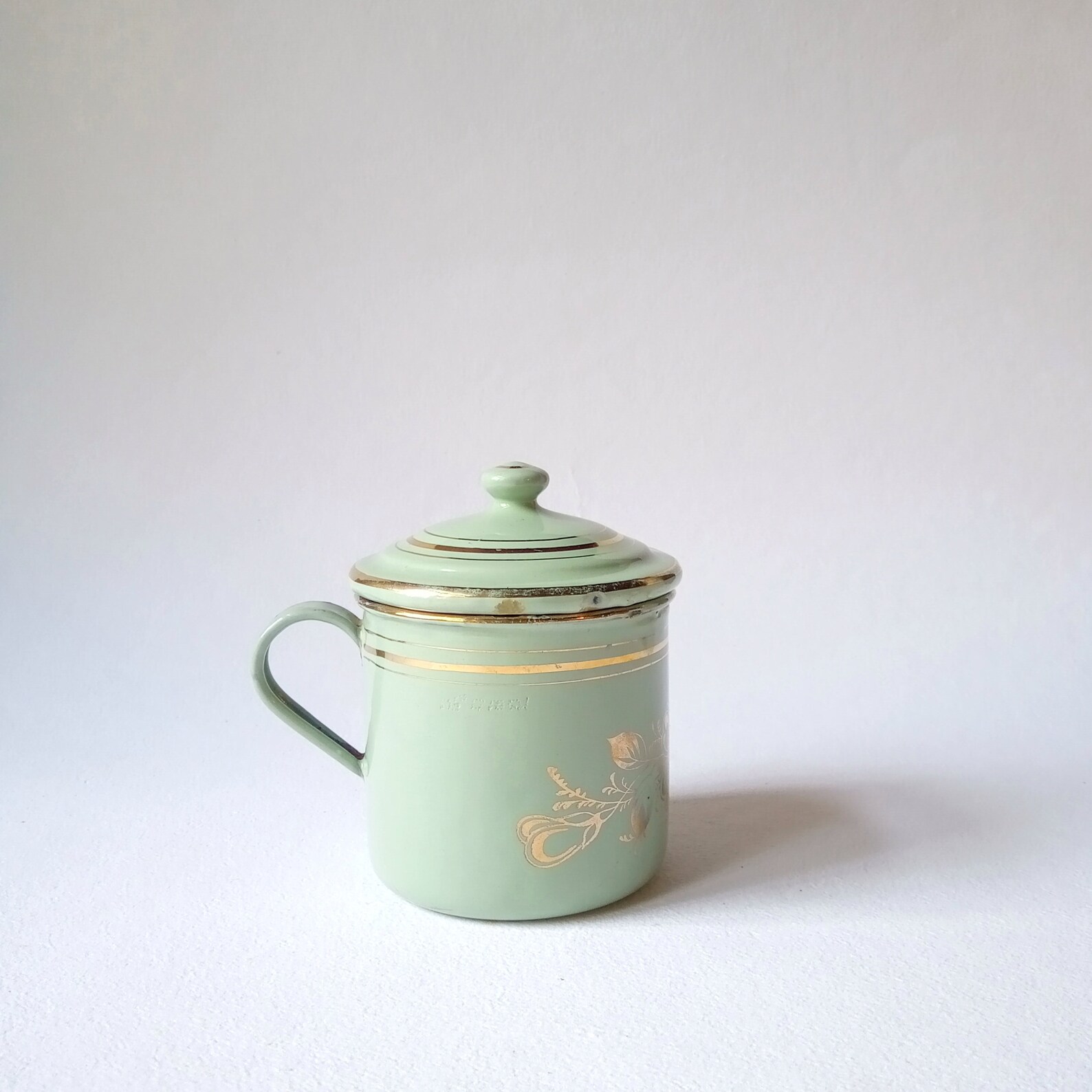 Vintage Enamelware Coffee mug with lid South India Pastel Etsy