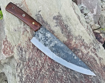 Hand Forged High Carbon Steel Chef Knife - Indian Wood Handle