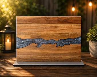 Personalized Acacia Wood Magnetic Kitchen Knife Block with Resin Decor