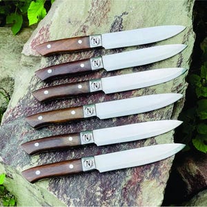Mirror Finish Blades 6 Pcs Steak Knives Set Custom Handmade Personalized With Wood Handle
